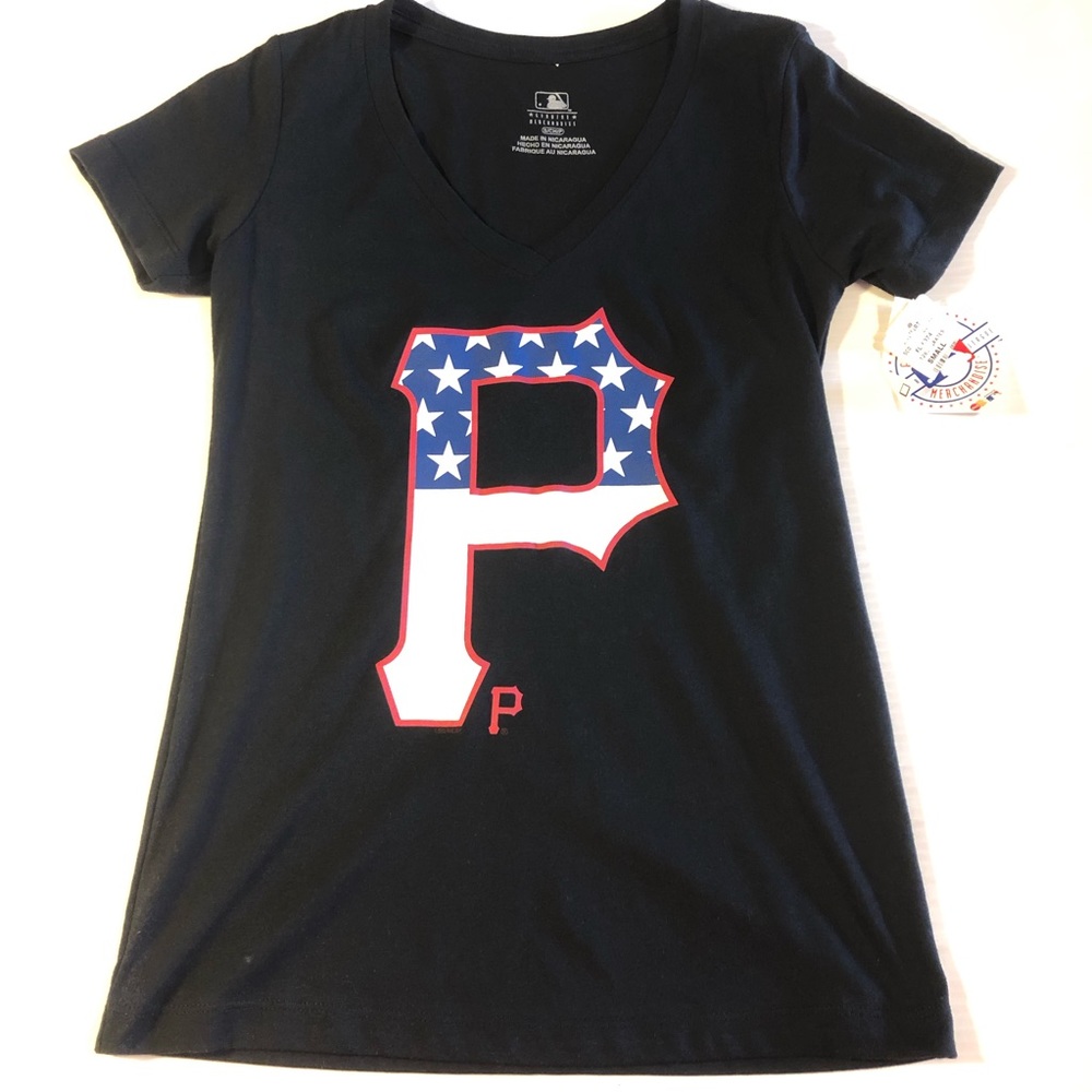 NWT MLB Pittsburgh Pirates V-Neck Logo Tee, Small - Picture 5 of 8